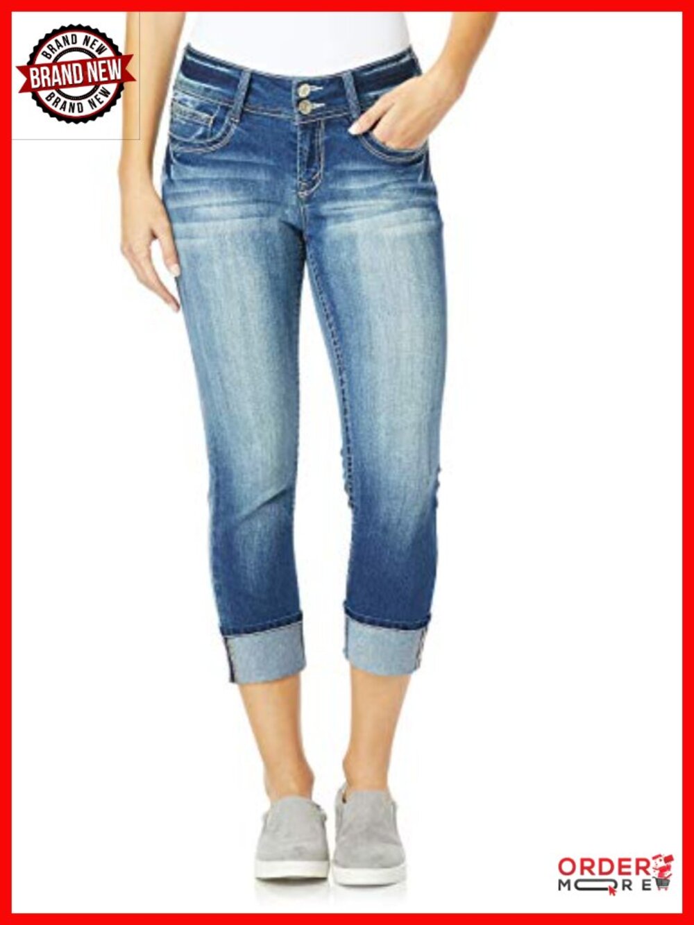 Curvy Cropped Mid Rise Skinny Jeans Stretch Denim
